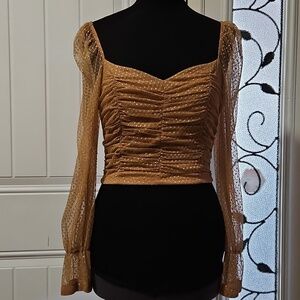 Chocolate USA Ruched Mesh Crop Top Size M Nude Gold Dots